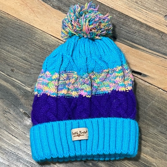 Britt's‎ Knits Beanie Hat Winter Knit Colorful Pom Pom Cable Knit 4T - Picture 1 of 5